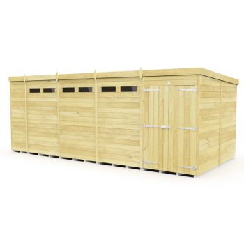 18 x 8 Feet Pent Security Shed - Double Door - Wood - L231 x W533 x H201 cm
