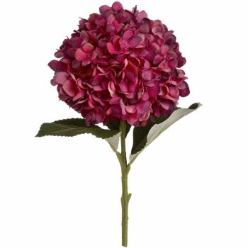Autumn Ruby Hydrangea Artificial Flower - Fabric/Plastic - L18 x W18 x H42 cm - Red - Single Stem