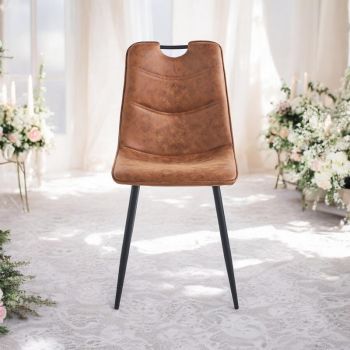 Faux Leather Chair Black Metal Legs - L52 x W44 x H86 cm - Brown