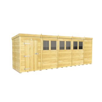 19 x 5 Feet Pent Shed - Single Door With Windows - Wood - L147 x W560 x H201 cm