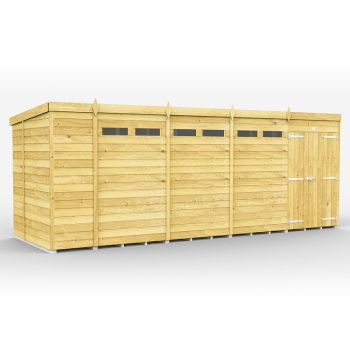 19 x 6 Feet Pent Security Shed - Double Door - Wood - L178 x W560 x H201 cm