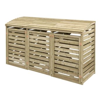 Single Wheelie Bin with Double Box Store - Wood - L82 x W230.5 x H130 cm - Natural Timber Finish