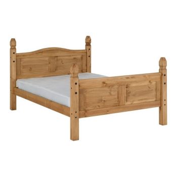 Corona 4 Feet 6 Inches Bed High Foot End - L206.5 x W147.5 x H117 cm - Distressed Waxed Pine