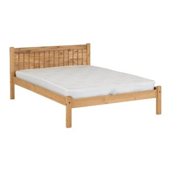 Maya 4 Feet 6 Inches Bed Frame - L198.5 x W145 x H85 cm - Distressed Waxed Pine