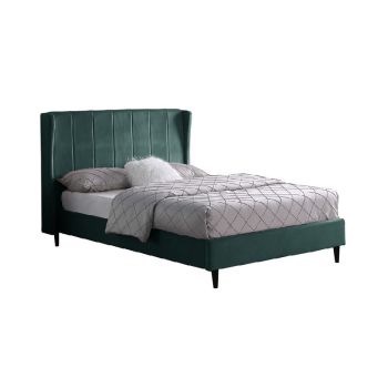 Amelia 5 Feet Bed Frame - L211 x W176 x H115 cm - Green Velvet Fabric