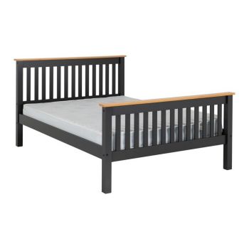 Monaco 5 Feet Bed High Foot End - L213 x W163 x H102.5 cm - Grey/Oak Effect