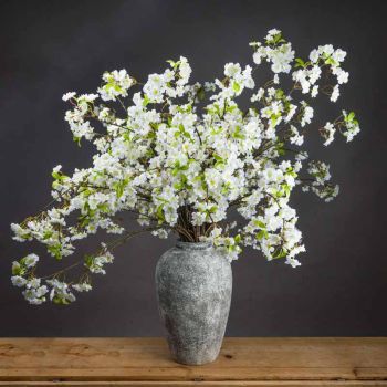 White Cherry Blossom Spray Artificial Plant - Fabric/Plastic - L25 x W28 x H124 cm - White