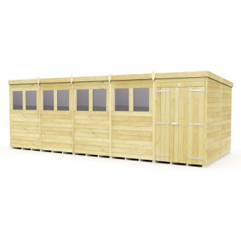 20 x 8 Feet Pent Shed - Double Door With Windows - Wood - L231 x W589 x H201 cm