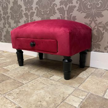 Footstool with Drawer - Velvet - L25 x W45 x H28 cm - Red