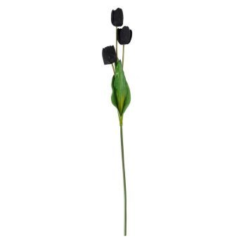 Tall Black Triple Tulip - Artificial Flower (Single Stem) - Plastic - L13 x W17 x H108 cm - Black