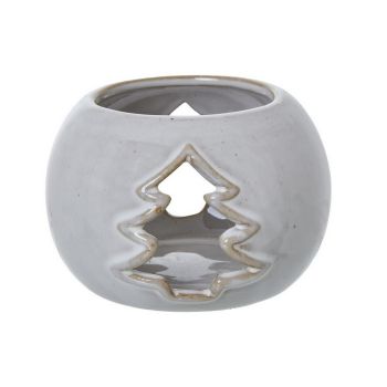 Tree Cut-Out Round Tealight Holder - Ceramic - L9 x W9 x H6 cm - White