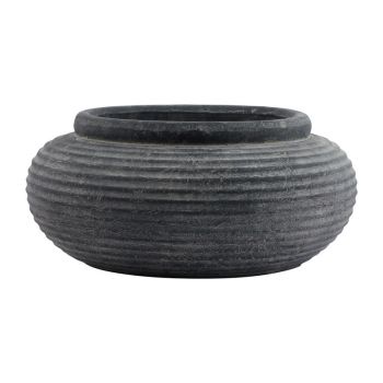 Amalfi Round Ribbed Planter - Ceramic - L41 x W41 x H19 cm - Grey