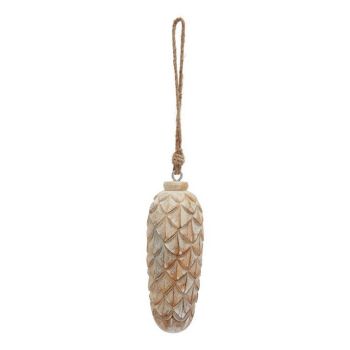 Antique White Wash Large Pine Cone Bauble - Wood - L7 x W7 x H18 cm - Brown
