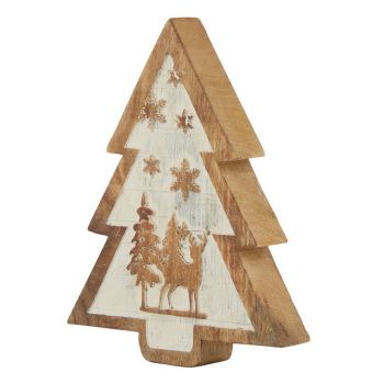 Natural Snow Scene Tree Decoration - Wood - L4 x W15 x H20 cm - Brown