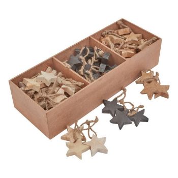 Star Hanging Decorations (Pack of 90) - Wood - L8 x W12 x H35 cm - Brown