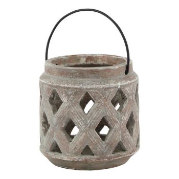 Siena Lattice Lantern - Ceramic - L15 x W15 x H15 cm - Brown