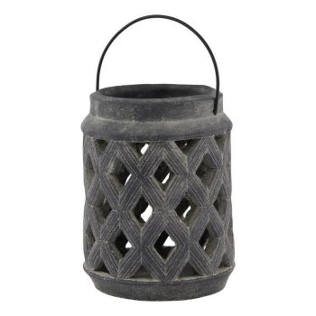 Amalfi Large Lattice Lantern - Ceramic - L17 x W17 x H23 cm - Grey