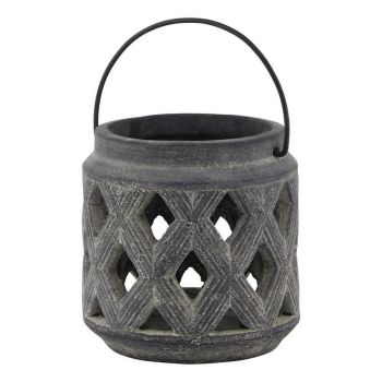 Amalfi Lattice Lantern - Ceramic - L15 x W15 x H15 cm - Grey