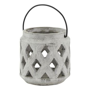 Athena Stone Lattice Lantern - Ceramic - L15 x W15 x H15 cm - White