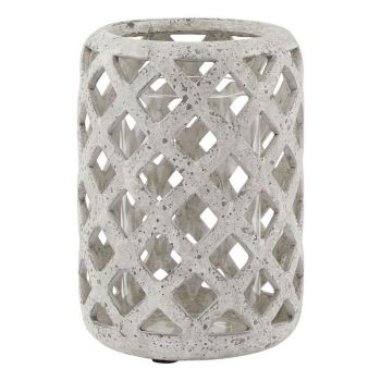 Stone Effect Hurricane Lantern - Ceramic - L16 x W16 x H23 cm - Grey