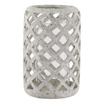 Large Stone Effect Hurricane Lantern - Ceramic - L20 x W20 x H32 cm - Grey
