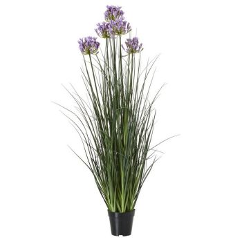 Large Purple Agapanthus Plant in Pot - Plastic - L14 x W14 x H120 cm - Green