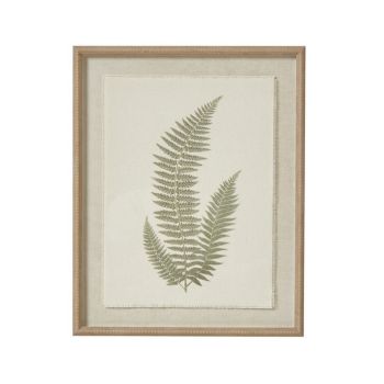 Fern Art on Texture-Torn Paper with Beaded Frame - Glass - L2 x W40 x H50 cm - White