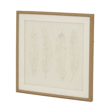 Alta Feathers Art Mounted in Beaded Frame - Wood - L2 x W50 x H50 cm - Brown