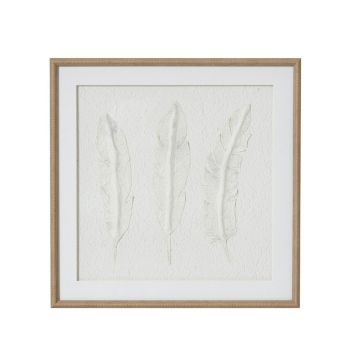 Solli White Feathers Art Mounted in Beaded Frame - Wood - L2 x W50 x H50 cm - Brown