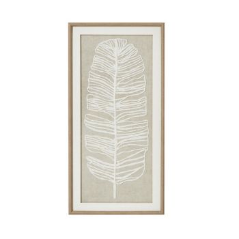 Large Plume White Feather Art Mounted in Beaded Frame - Glass - L2 x W40 x H80 cm - Brown
