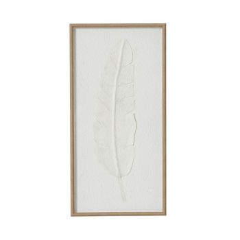 Large Quill White Feather Art Mounted in Beaded Frame - Glass - L2 x W40 x H80 cm - Brown