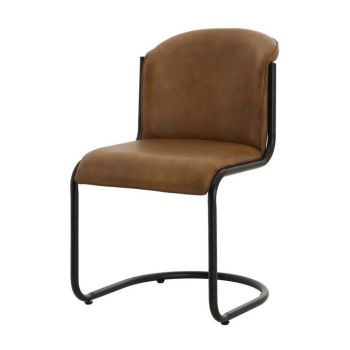 Billy Leather Curved Dining Chair - Metal - L61 x W51 x H85 cm - Brown
