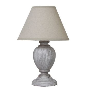 Otem Urn Table Lamp with Linen Shade - Wood - L11 x W11 x H25 cm - White