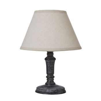 Palmyra Column Table Lamp with Linen Shade - Wood - L10 x W10 x H20 cm - Grey