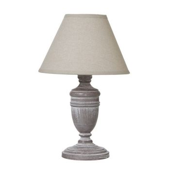 Metis Urn Table Lamp with Linen Shade - Wood - L12 x W12 x H26 cm - White