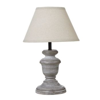 Belluno Urn Table Lamp with Linen Shade - Wood - L11 x W11 x H24 cm - Grey