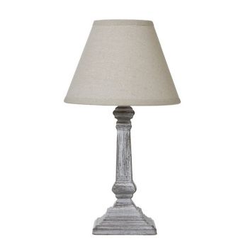 Capsa Column Table Lamp with Linen Shade - Wood - L10 x W10 x H26 cm - Grey