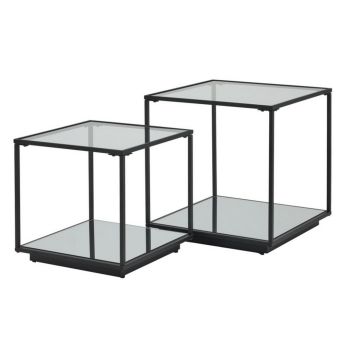 Lennox Framed Side Tables (Set of 2) - Glass - Black