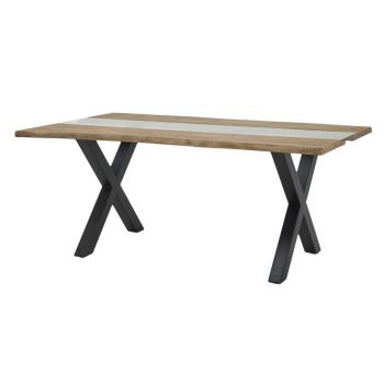 Live Edge Collection Light Acacia River Dining Table - Metal - L100 x W180 x H78 cm - Black
