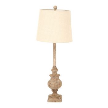 Chiaro Candlestick Table Lamp with Linen Shade - Resin - L25 x W25 x H80 cm - Brown