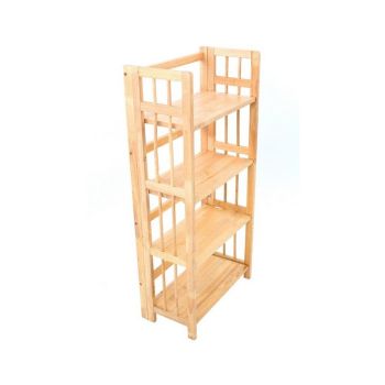 Four Tier Box Frame Folding Shelf Unit - Wood - L30 x W54 x H115 cm - Natural