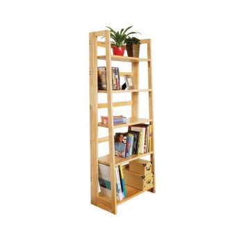 Five Tier Box Frame Folding Shelf Unit - Wood - L30 x W58 x H147 cm - Natural