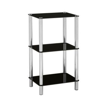 Three Tier Shelf Unit - Metal/Glass - L30 x W40 x H70 cm - Black/Silver