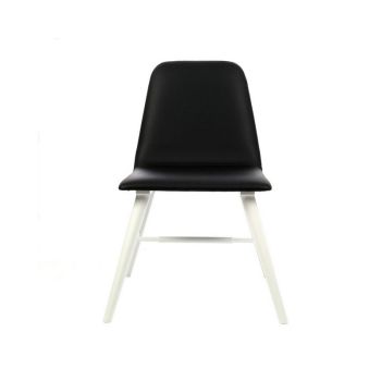 Cassy Leather Effect Dining Chair - Synthetic/Wood - L60 x W47 x H81 cm - Black/White