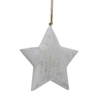 Large Whitewashed Rustic Hanging Star - Wood - L5 x W18 x H19 cm - White