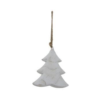 Whitewashed Rustic Hanging Tree - Wood - L5 x W12 x H14 cm - White