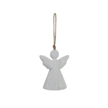 Whitewashed Rustic Hanging Angel Ornament - Wood - L5 x W10 x H14 cm - White