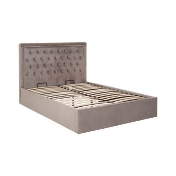 Hannah Brushed Steel Velvet Double Bed - Metal/Wood/Textile - L206 x W145 x H110 cm - Grey