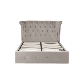 Edison Steel Velvet Double Ottoman Bed - Metal/Wood/Textile - L219 x W163 x H110 cm - Silver