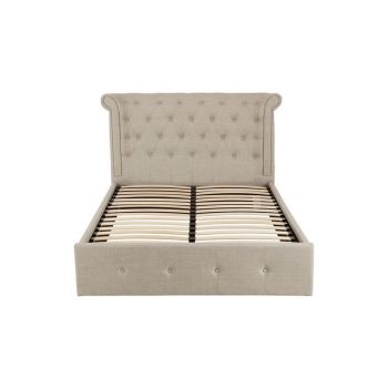 Edison Double Ottoman Bed - Metal/Wood/Textile - L219 x W163 x H110 cm - Light Grey